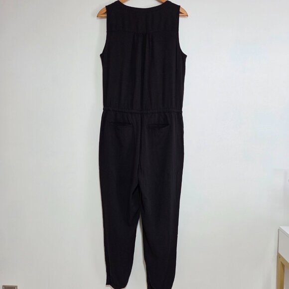 EUC LIKE NEW LOFT SLEEVELESS SPLIT V NECK BLACK SOFT JUMPSUIT SIZE 10 / M - Picture 2 of 16